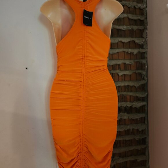 Forever 21 Orange Ruched Gathered Racerback Dress Size M Medium NEW NWT - Picture 1 of 9